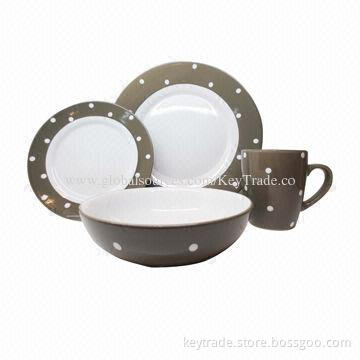 Fine stoneware 16-PC color glazed dinner set in round rim shape, multiple colors